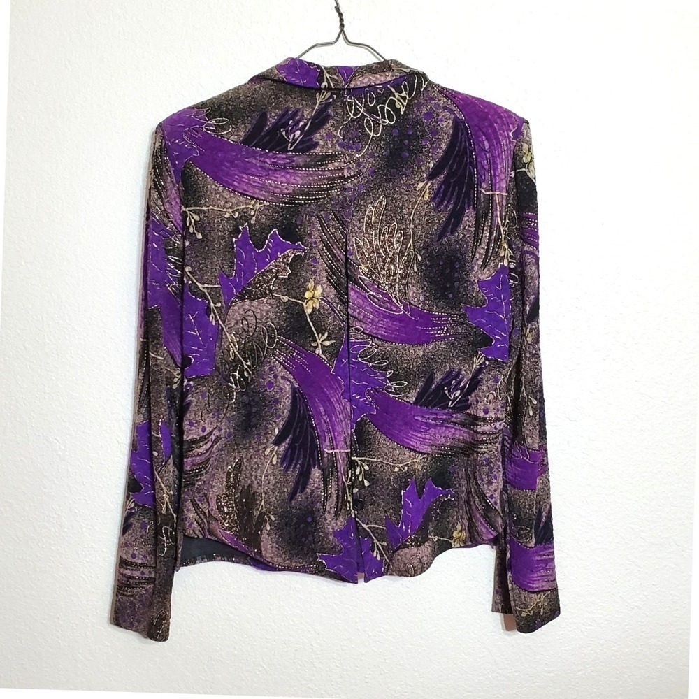 K Studio Collection Womens  Size 12 Long Sleeve Button Blouse Purple Black Gold - Picture 2 of 11